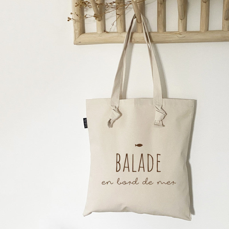 Tote-Bag à noeuds écru " Balade en bord de mer"