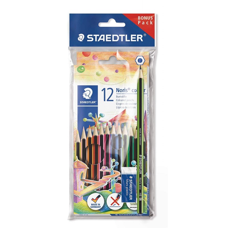 12 Crayons Couleur - Noris Couleur + 1 Gomme + 1 Crayon Gris Offert - Staedtler